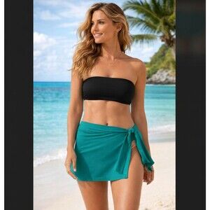 Tommy Bahama Sarong Skirt Large Green Pearl Solids Short Wrap Swim Cover Up UPF